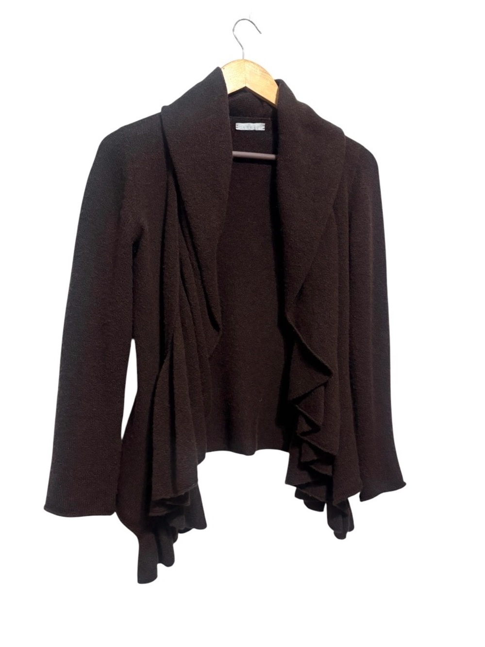 Casmari cashmere open-front ruffle knit cardigan